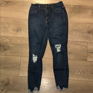 Fashion Nova Dark Blue Ripped Skinny Jeans